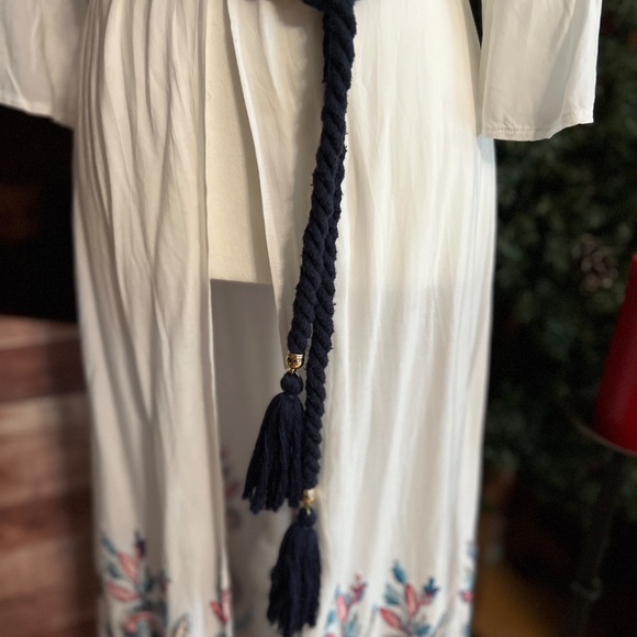 Theater D White Kimono Duster w/ Appliqué Flowers & Blue Cord Tie – Size S - Picture 8 of 8